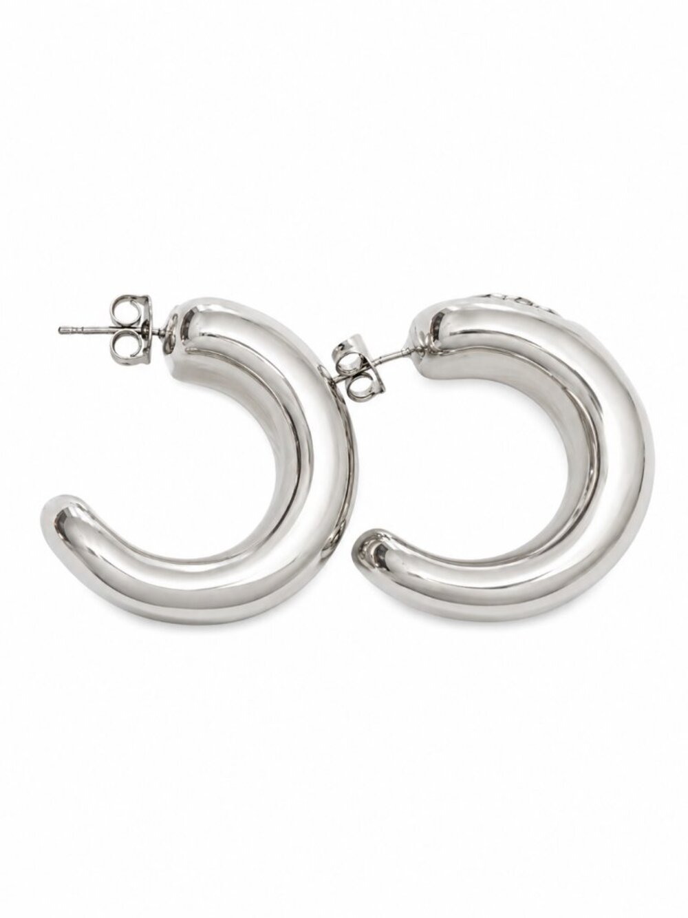 NWOT JEAN PAUL GAULTIER THE EMBOSSED LOGO SILVER EARRINGS - OS - Picture 3 of 5